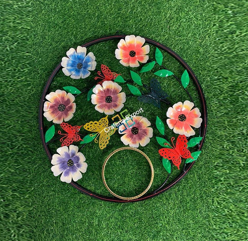 Peacock and floral Round Metal decorative wall Hanging - Image 3