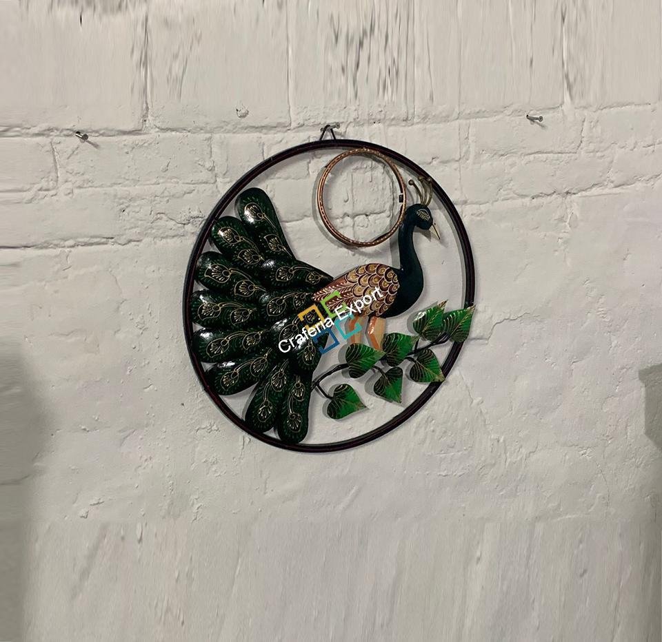 Peacock and floral Round Metal decorative wall Hanging - Image 4