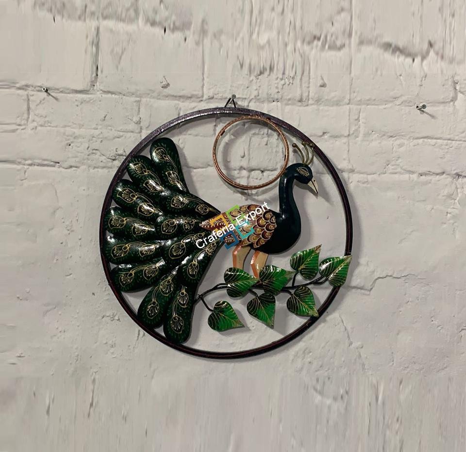 Peacock and floral Round Metal decorative wall Hanging - Image 5