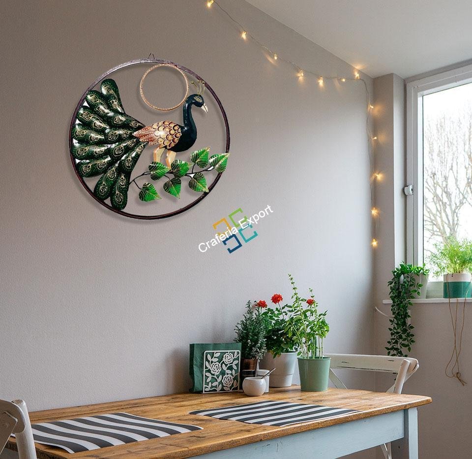 Peacock and floral Round Metal decorative wall Hanging - Image 6