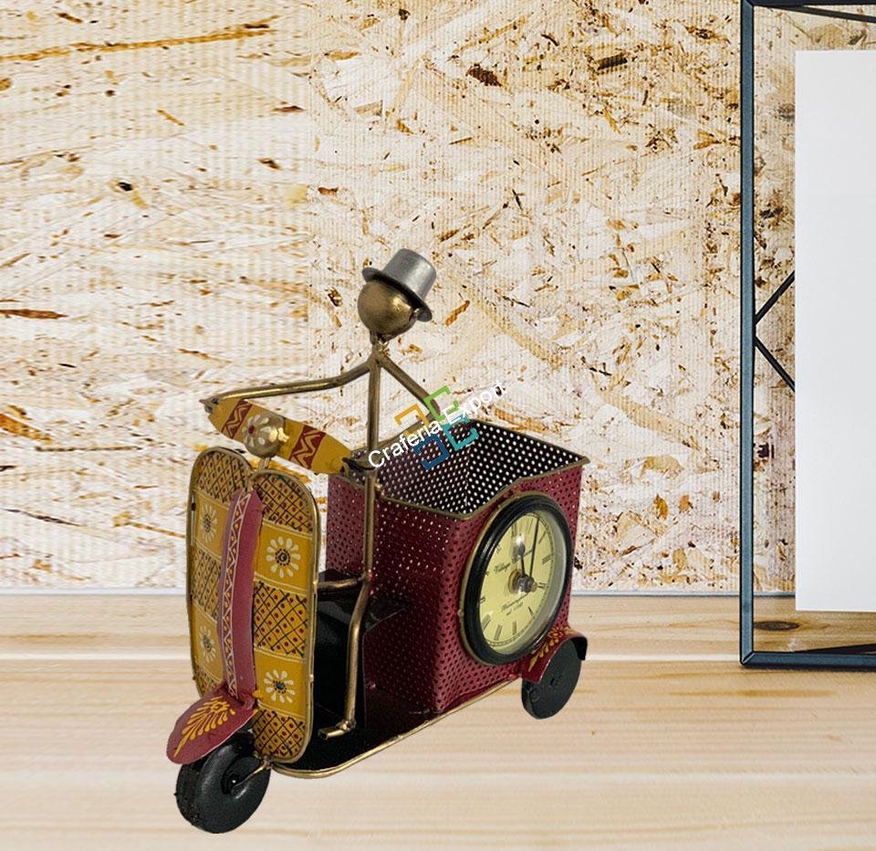 Antique Scooter Pen Holder with Clock - Image 2