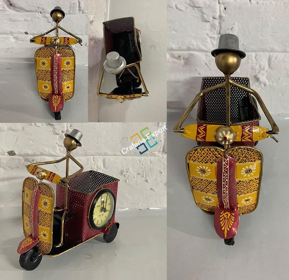 Antique Scooter Pen Holder with Clock - Image 3