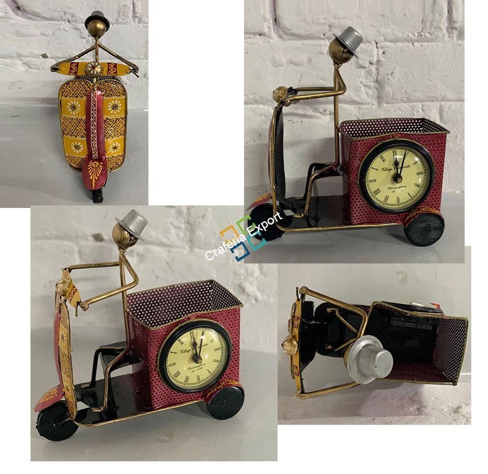 Antique Scooter Pen Holder with Clock - Image 4