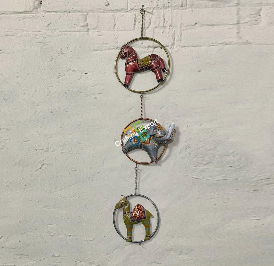 Trio Elephant Horse Camel Set of 3 Indian handicrafts vertical Wall hanging home decor