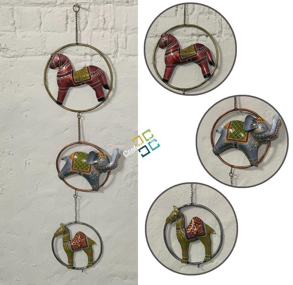 Trio Elephant Horse Camel Set of 3 Indian handicrafts vertical Wall hanging home decor - Image 2