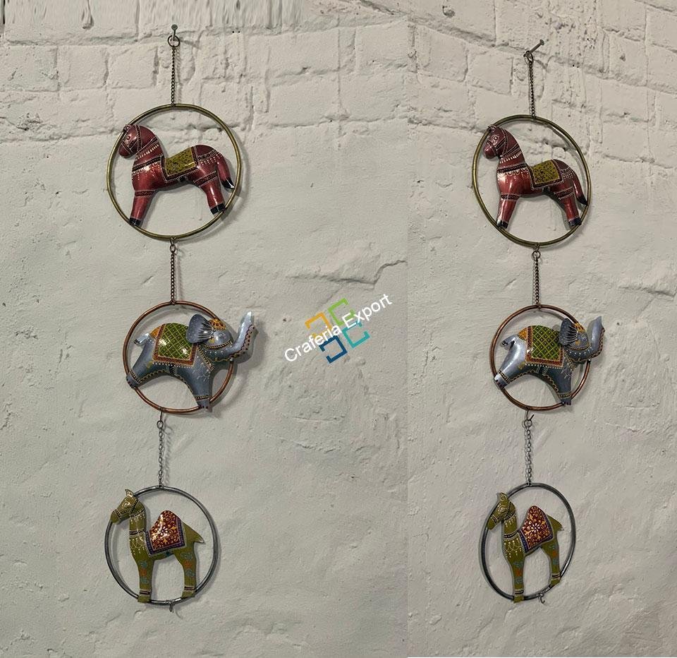 Trio Elephant Horse Camel Set of 3 Indian handicrafts vertical Wall hanging home decor - Image 3