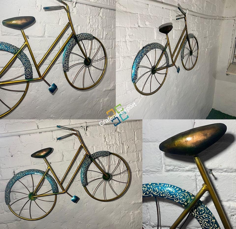 Antique Retro Metal golden cycle wall decorative showpiece - Image 3