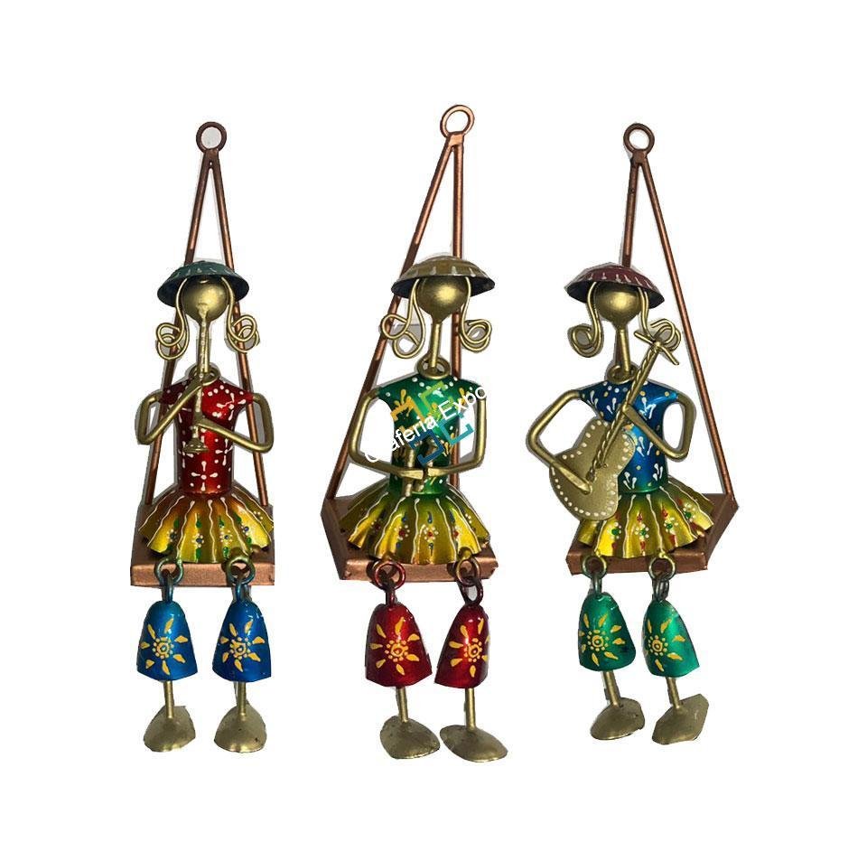 Metal Handmade Musician Lady Showpiece (Set of 3) Wall Hanging | Decorative Wall Art Ascents | Gifts Rajasthani Tribal Designs - Image 2