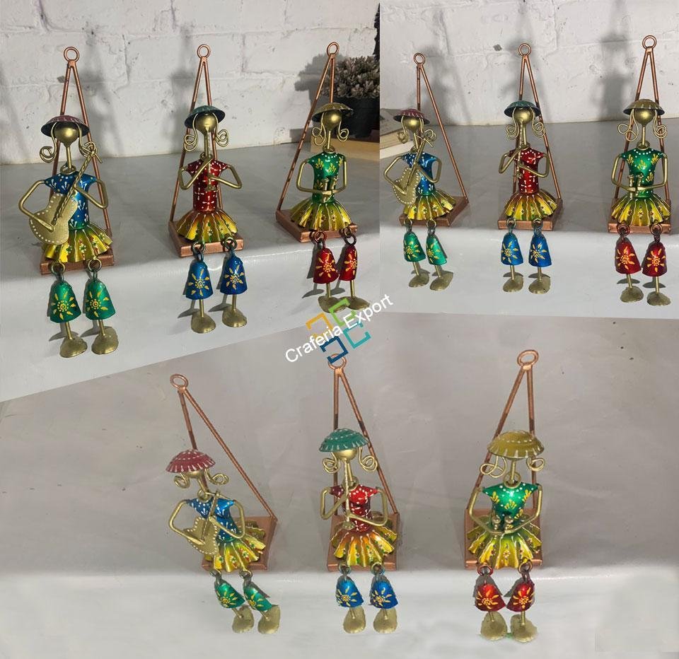 Metal Handmade Musician Lady Showpiece (Set of 3) Wall Hanging | Decorative Wall Art Ascents | Gifts Rajasthani Tribal Designs - Image 4