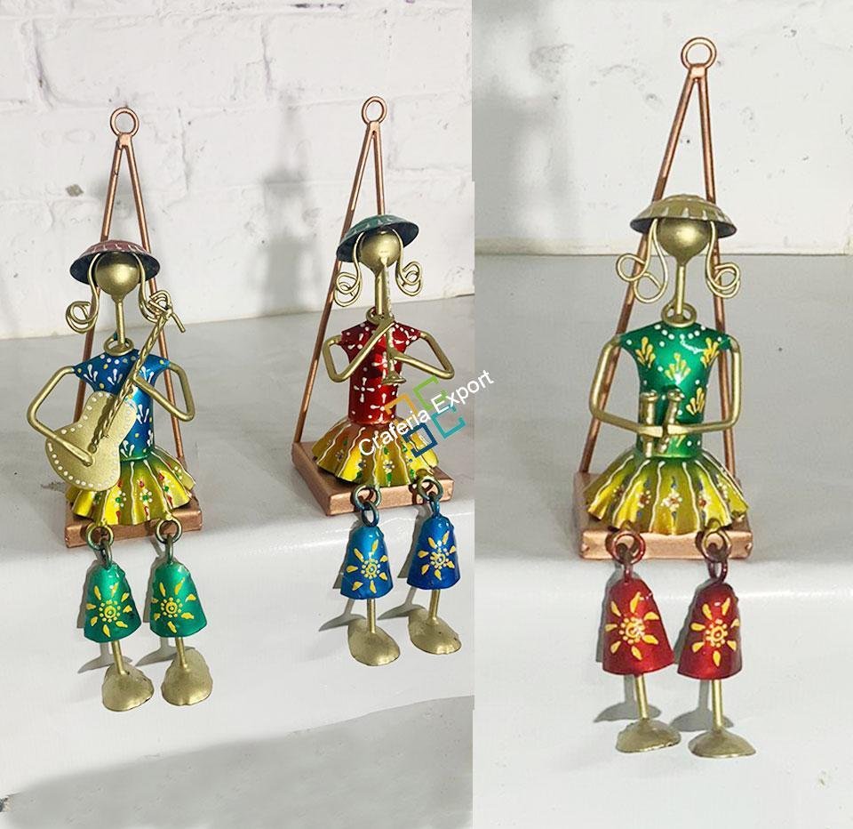 Metal Handmade Musician Lady Showpiece (Set of 3) Wall Hanging | Decorative Wall Art Ascents | Gifts Rajasthani Tribal Designs - Image 5