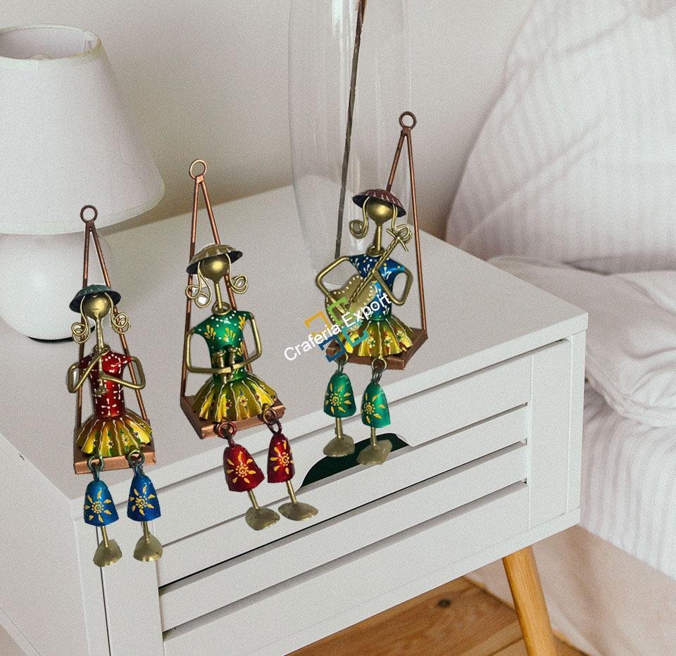 Metal Handmade Musician Lady Showpiece (Set of 3) Wall Hanging | Decorative Wall Art Ascents | Gifts Rajasthani Tribal Designs - Image 6