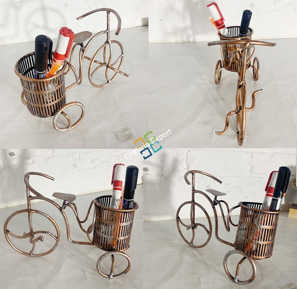 Antique Cycle Table top Showpiece of Metal Crafted Pen Stand/Desk Organizer - Image 3