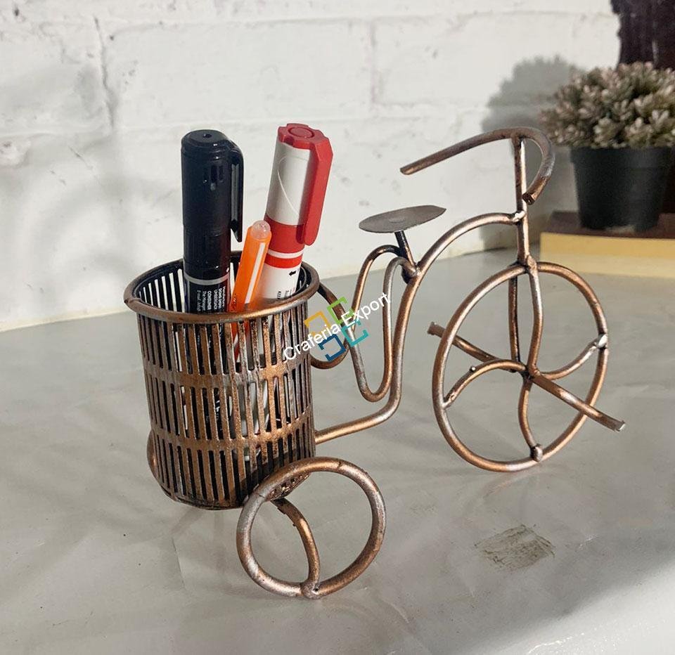 Antique Cycle Table top Showpiece of Metal Crafted Pen Stand/Desk Organizer - Image 4