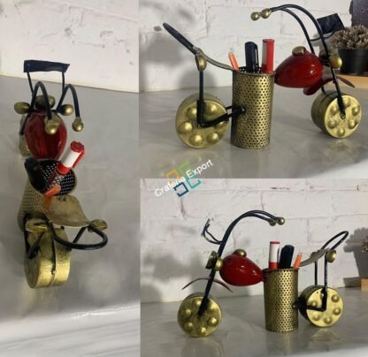 Metal Decorative Bullet  Bike Pen Stand Holder Table Desk Organizer Showpiece(Red,Silver) - Image 3