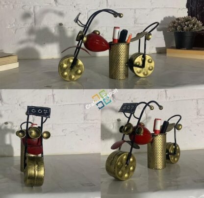 Metal Decorative Bullet  Bike Pen Stand Holder Table Desk Organizer Showpiece(Red,Silver) - Image 2