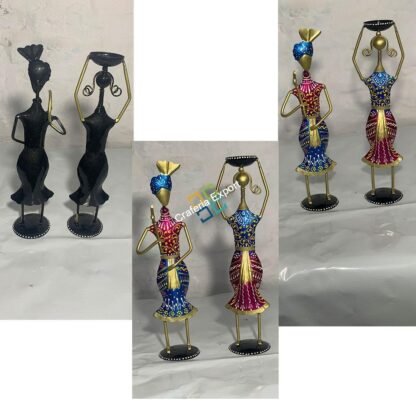 Rajasthani Tribal Showpiece (Set of 2) Idol Figurine Couple | Decorative Item for Living Home Office Table Drawing Room Gifts - Multicolored - Image 3