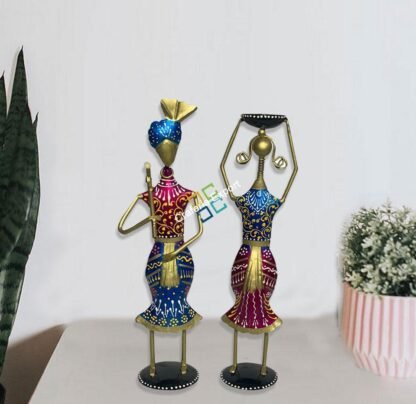 Rajasthani Tribal Showpiece (Set of 2) Idol Figurine Couple | Decorative Item for Living Home Office Table Drawing Room Gifts - Multicolored - Image 2
