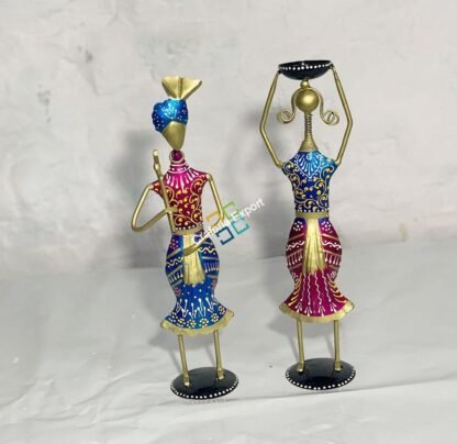 Rajasthani Tribal Showpiece (Set of 2) Idol Figurine Couple | Decorative Item for Living Home Office Table Drawing Room Gifts - Multicolored - Image 4