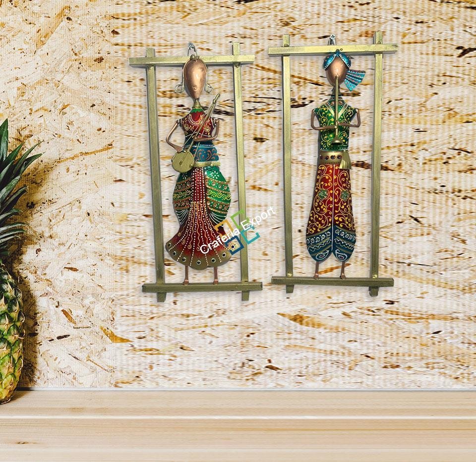 Rajasthani Wall Art Decorative Iron Musicians Traditional Wall Hanging Showpiece (Set of 2) Frame for Home Decor