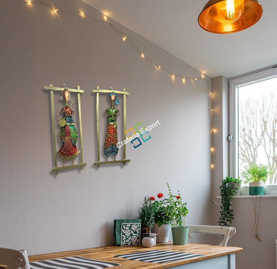 Rajasthani Wall Art Decorative Iron Musicians Traditional Wall Hanging Showpiece (Set of 2) Frame for Home Decor - Image 3