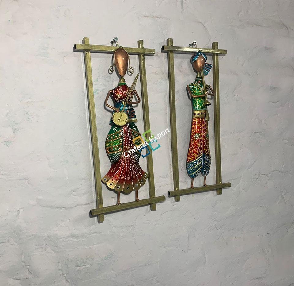 Rajasthani Wall Art Decorative Iron Musicians Traditional Wall Hanging Showpiece (Set of 2) Frame for Home Decor - Image 4