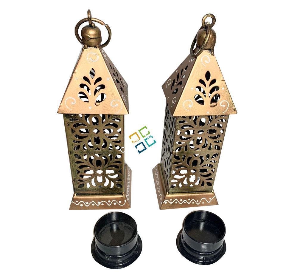 Metal Finish Antique Looking Hanging Candle Lights T-lights (Set of 2) For Indoor/Outdoor Use