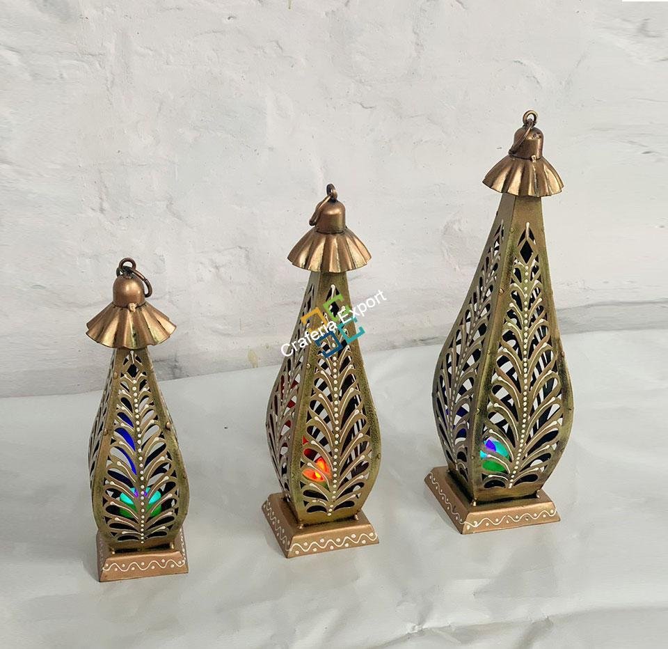 Antique Design,Decorative Metal Luxury Hanging Lantern Light Candle Holder T-light (Set of 3) - Image 3