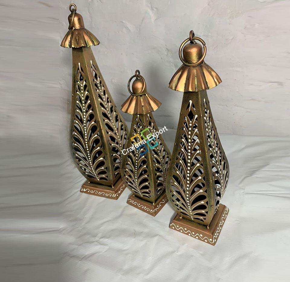 Antique Design,Decorative Metal Luxury Hanging Lantern Light Candle Holder T-light (Set of 3) - Image 4