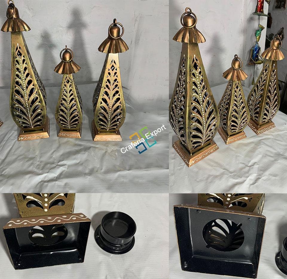 Antique Design,Decorative Metal Luxury Hanging Lantern Light Candle Holder T-light (Set of 3) - Image 5