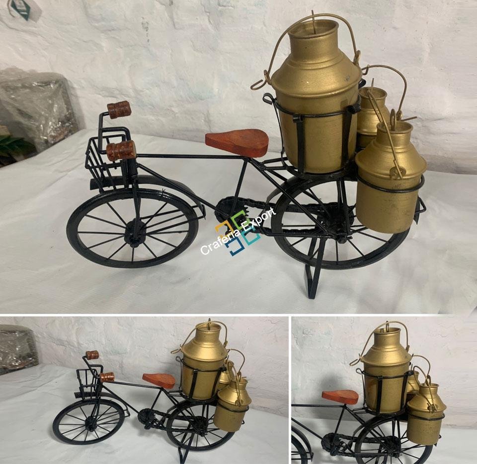 Milkman Cycle with Real Rotating Wheels Antique Metal Wooden Showpiece Miniature for Living Room Table Top | Toy for Kids and Home Decor Gifts - Image 2