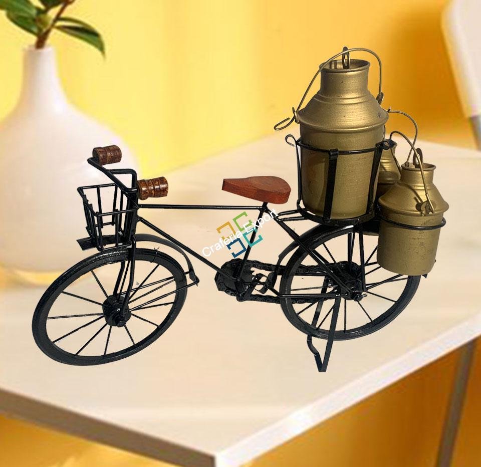 Milkman Cycle with Real Rotating Wheels Antique Metal Wooden Showpiece Miniature for Living Room Table Top | Toy for Kids and Home Decor Gifts - Image 3