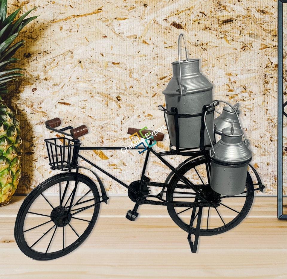 Milkman Cycle with Real Rotating Wheels Antique Metal Wooden Showpiece Miniature for Living Room Table Top | Toy for Kids and Home Decor Gifts - Image 4