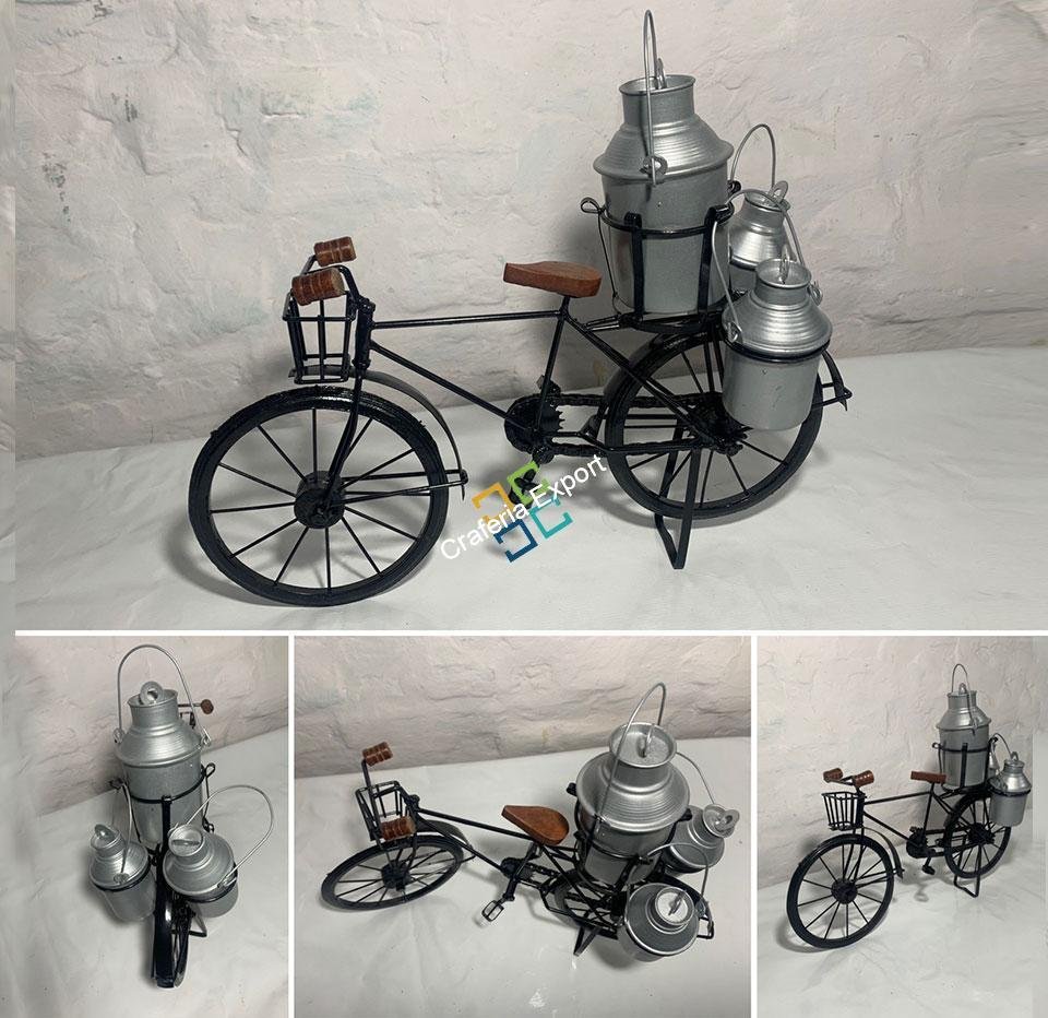 Milkman Cycle with Real Rotating Wheels Antique Metal Wooden Showpiece Miniature for Living Room Table Top | Toy for Kids and Home Decor Gifts - Image 5