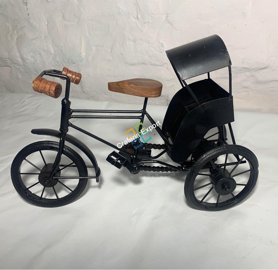 Handmade Iron Mini Cycle Rickshaw Movable Toy | Antique Wood and Wrought Vintage Showpiece for Living room Showcase Decor | Gifts Item - Image 8