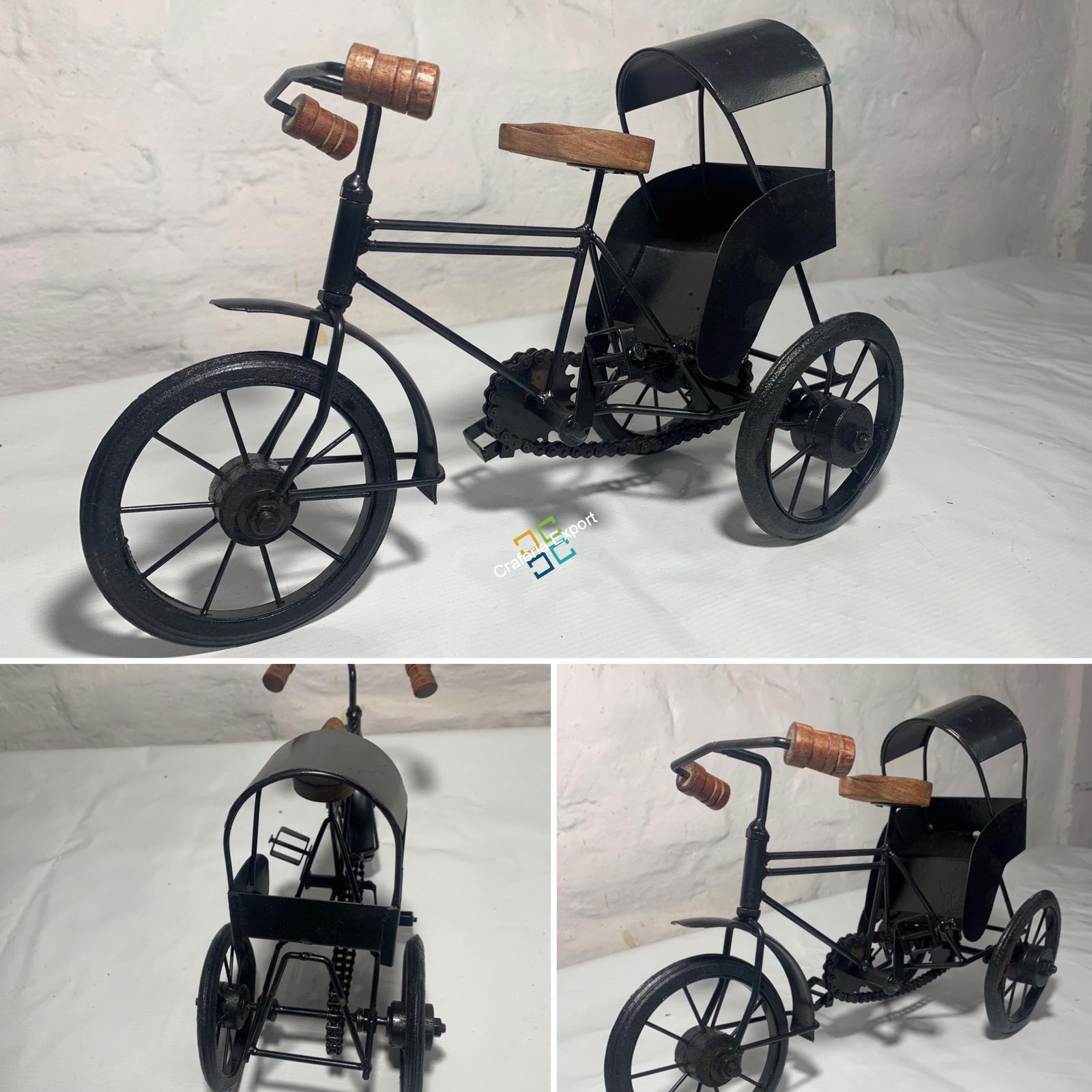Handmade Iron Mini Cycle Rickshaw Movable Toy | Antique Wood and Wrought Vintage Showpiece for Living room Showcase Decor | Gifts Item - Image 7