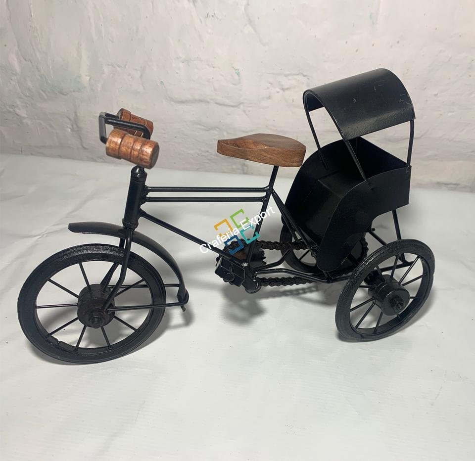 Handmade Iron Mini Cycle Rickshaw Movable Toy | Antique Wood and Wrought Vintage Showpiece for Living room Showcase Decor | Gifts Item - Image 6