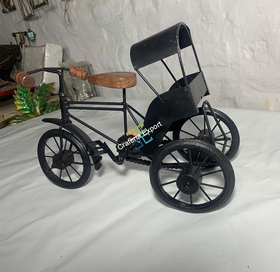 Handmade Iron Mini Cycle Rickshaw Movable Toy | Antique Wood and Wrought Vintage Showpiece for Living room Showcase Decor | Gifts Item - Image 5