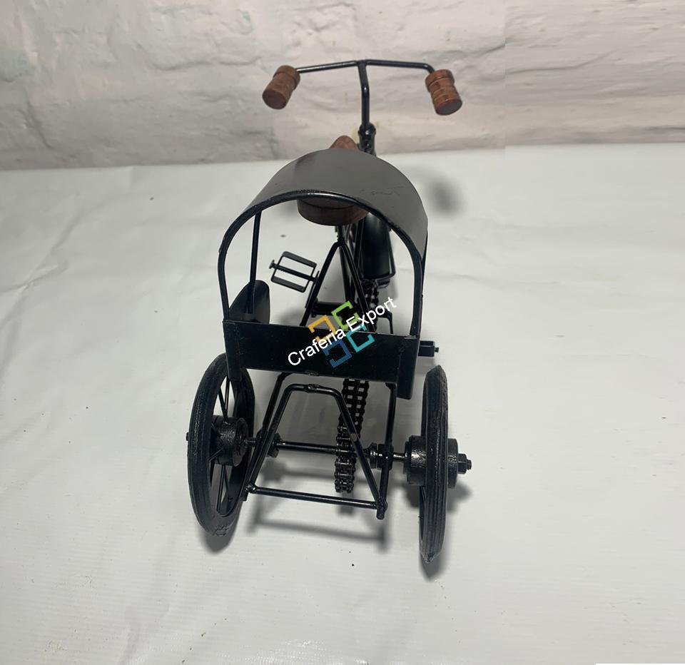 Handmade Iron Mini Cycle Rickshaw Movable Toy | Antique Wood and Wrought Vintage Showpiece for Living room Showcase Decor | Gifts Item - Image 4