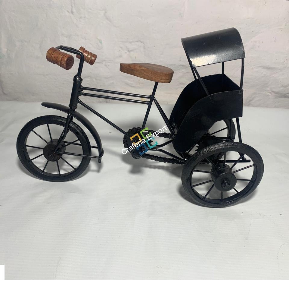 Handmade Iron Mini Cycle Rickshaw Movable Toy | Antique Wood and Wrought Vintage Showpiece for Living room Showcase Decor | Gifts Item - Image 3