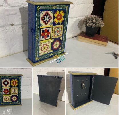 Wooden Hand painted Wall Mount Key Holder Box | Key Organizer Decorative Box for Home Office , Hotels Reception Area - Image 3