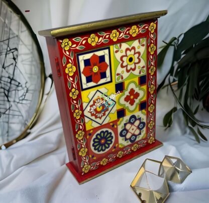 Wooden Hand painted Wall Mount Key Holder Box | Key Organizer Decorative Box for Home Office , Hotels Reception Area - Image 6