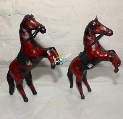 Brown Horse Showpiece (Set of 2) Wooden Leather Horse Pair for Tables Decorations , Home Decor - Gifts - Image 3