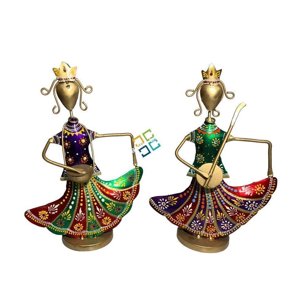 Metal Handicraft Musicians Women Figurine (Set of 2) Playing Music Showpiece, for Home , Hotels Decorations -