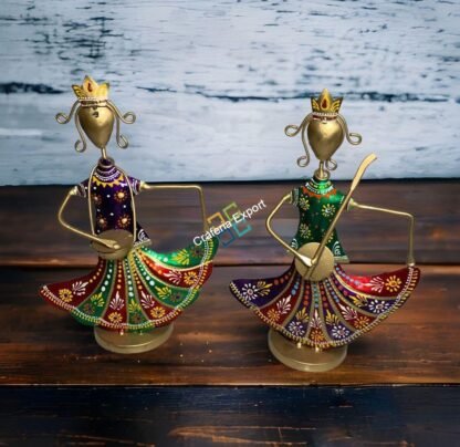 Metal Handicraft Musicians Women Figurine (Set of 2) Playing Music Showpiece, for Home , Hotels  Decorations - - Image 2