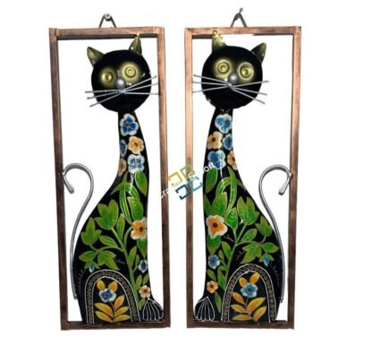 Cat Metal Wall Hanging Handmade Frame Panels (Set of 2) | Wall Decoration Hand painted Art For Living Rooms ,Hotels ,Office Decorations - Image 2