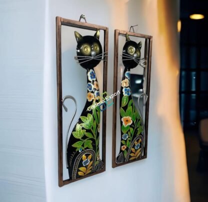 Cat Metal Wall Hanging Handmade Frame Panels (Set of 2) | Wall Decoration Hand painted Art For Living Rooms ,Hotels ,Office Decorations - Image 4