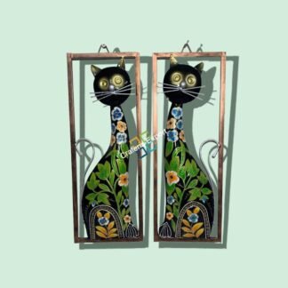 Cat Metal Wall Hanging Handmade Frame Panels (Set of 2) | Wall Decoration Hand painted Art For Living Rooms ,Hotels ,Office Decorations