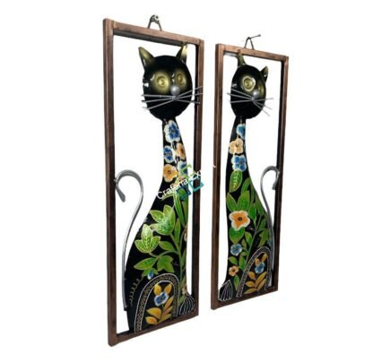 Cat Metal Wall Hanging Handmade Frame Panels (Set of 2) | Wall Decoration Hand painted Art For Living Rooms ,Hotels ,Office Decorations - Image 5