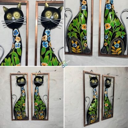 Cat Metal Wall Hanging Handmade Frame Panels (Set of 2) | Wall Decoration Hand painted Art For Living Rooms ,Hotels ,Office Decorations - Image 6