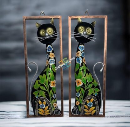 Cat Metal Wall Hanging Handmade Frame Panels (Set of 2) | Wall Decoration Hand painted Art For Living Rooms ,Hotels ,Office Decorations - Image 3